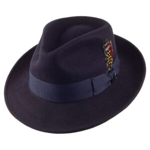 Navy Blue Crushable C-Crown Wool Felt Fedora Hat