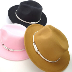 A VINTAGE CLASSIC FEDORA HAT WITH WHITE TRIM