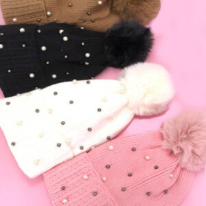 SEQUIN FAUX FUR POM POM BEANIE HAT